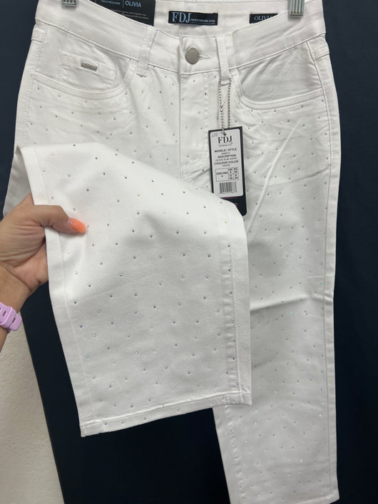 FDJ white bling Olivia slim capri