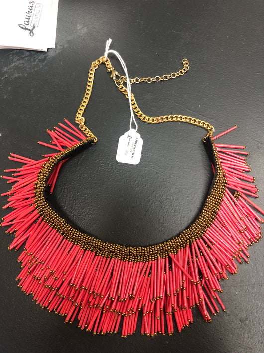 Coral beaded collar necklace
