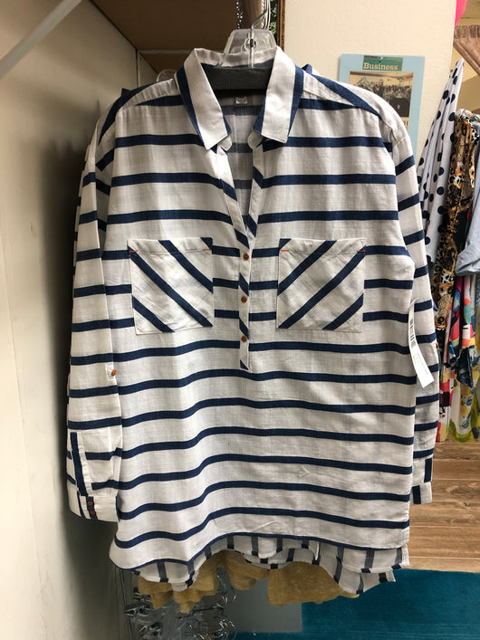 Tribal white navy tunic stripe