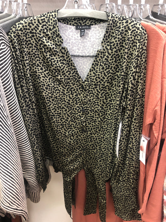 Tribal moss tone tie front top