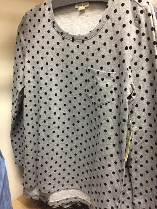 Tribal Top Grey with Black Polka Dots