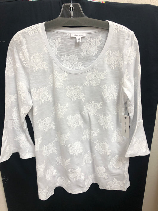 Tribal white flocked floral top